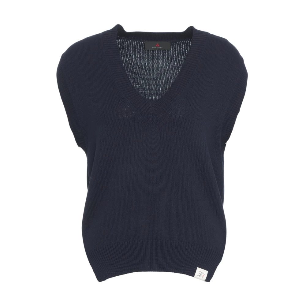 Peuterey Blauwe Mouwloze Gebreide Vest met V-hals Blue Dames