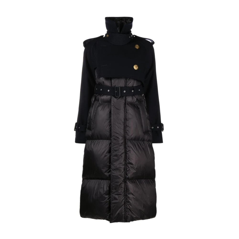 Sacai Zwarte wollen jas met asymmetrische sluiting Black Dames