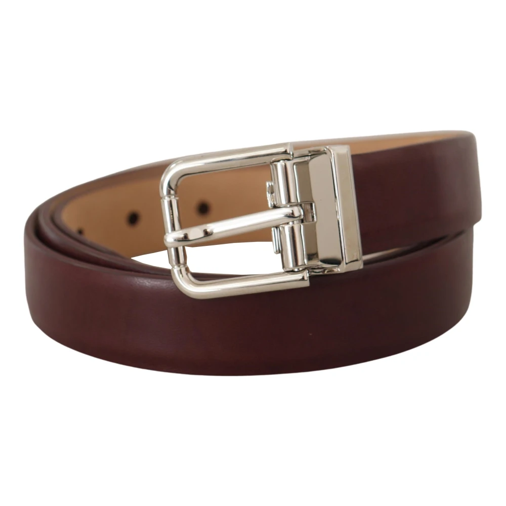 Dolce & Gabbana Elegante Leren Riem met Zilveren Gesp Brown Heren