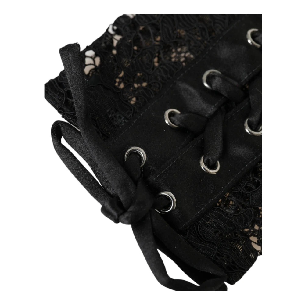 Dolce & Gabbana Zwarte Kant Ellebooglengte Handschoenen Black Dames