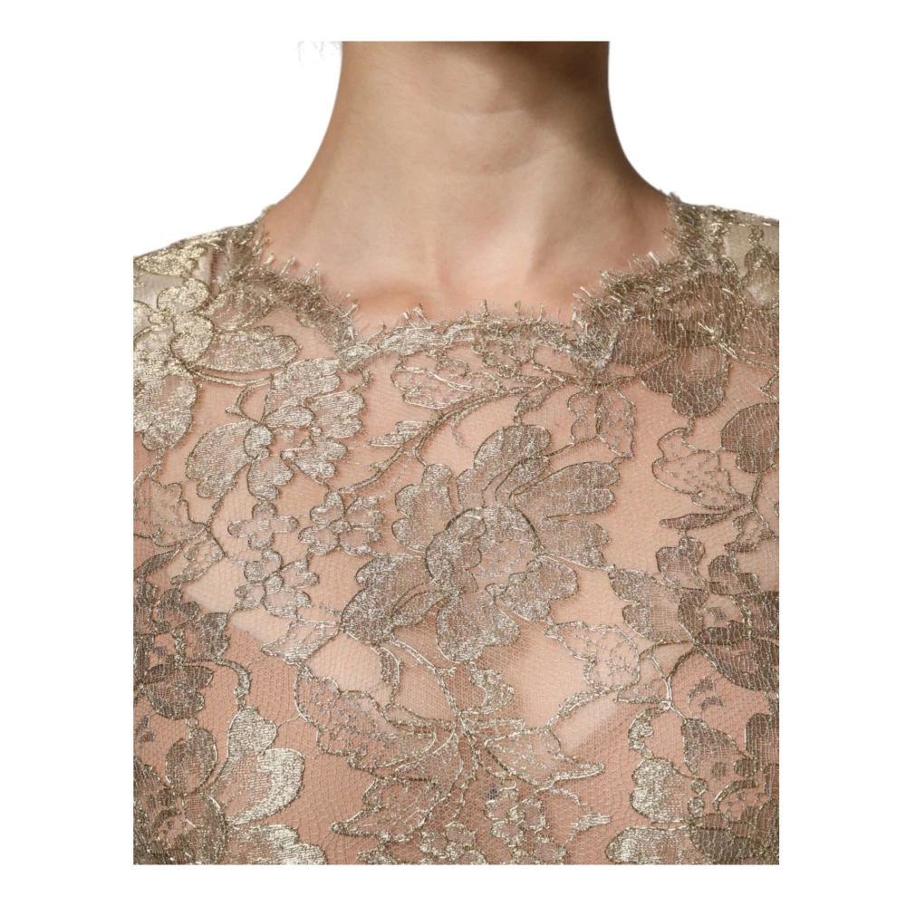 Dolce & Gabbana Bloemen Kant Sheath Mini Jurk Goud Yellow Dames