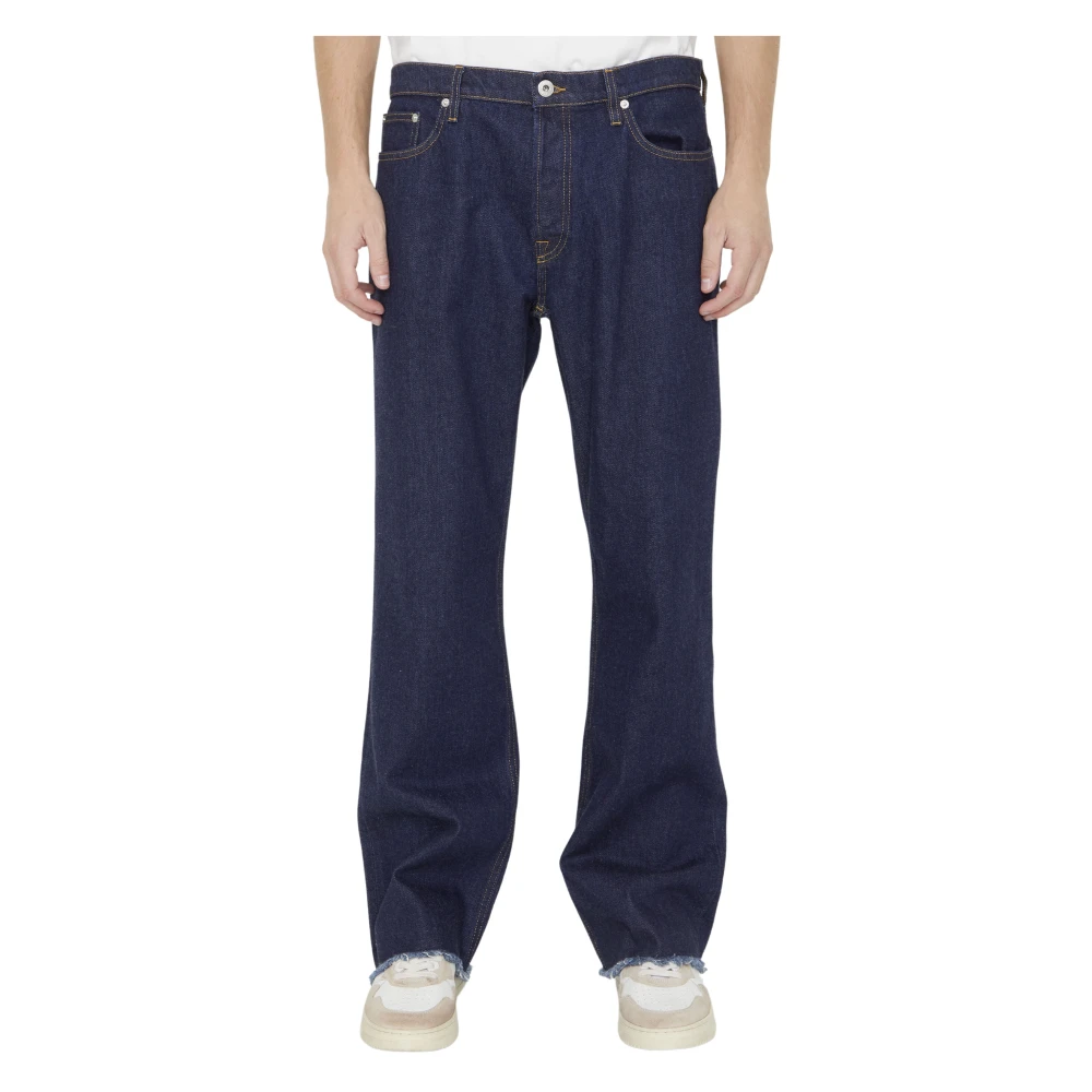 Lanvin Blauwe Denim Straight-Leg Jeans met Contraststiksels Blue Heren