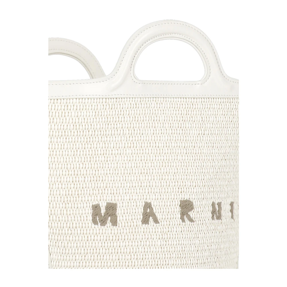 Marni Witte Katoenmix Handtas met Logo White Dames