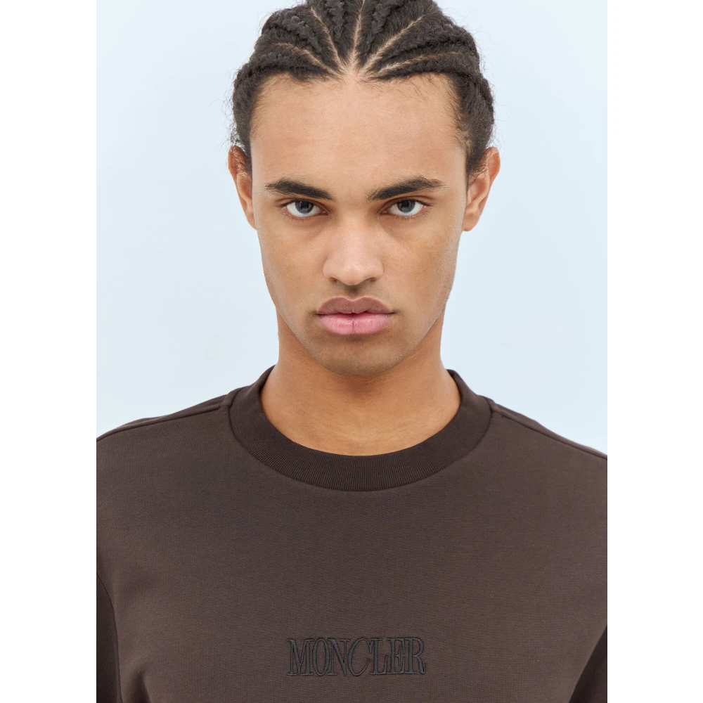 Moncler Katoenen Jersey Logo Borduurwerk Sweatshirt Brown Heren