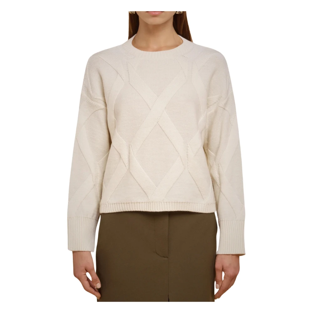 Liviana Conti Ivoor Wollen Trui Reliëf Crop Stijl Beige Dames