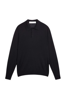 polo-en-maille-bleu-marine-a-manches-longues