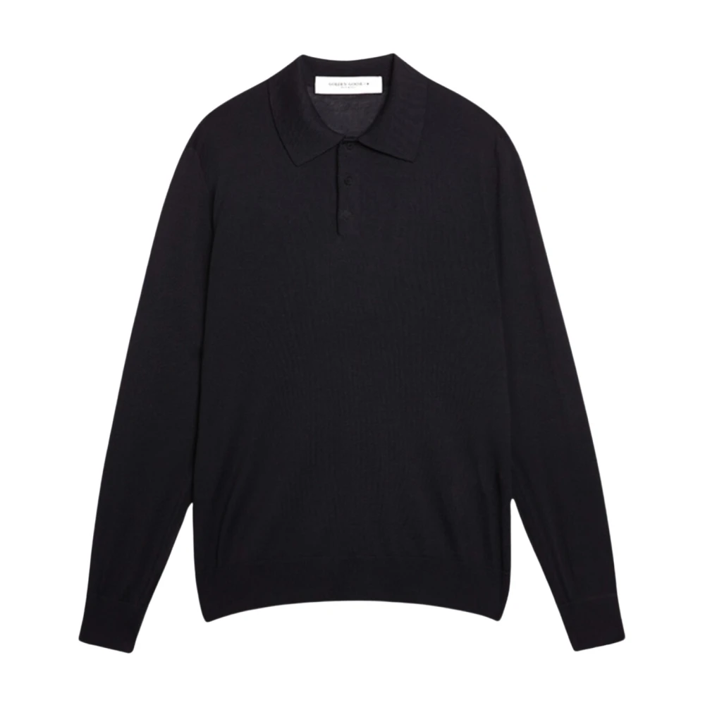 Golden Goose Marineblauwe Gebreide Poloshirt Lange Mouw Blue Heren