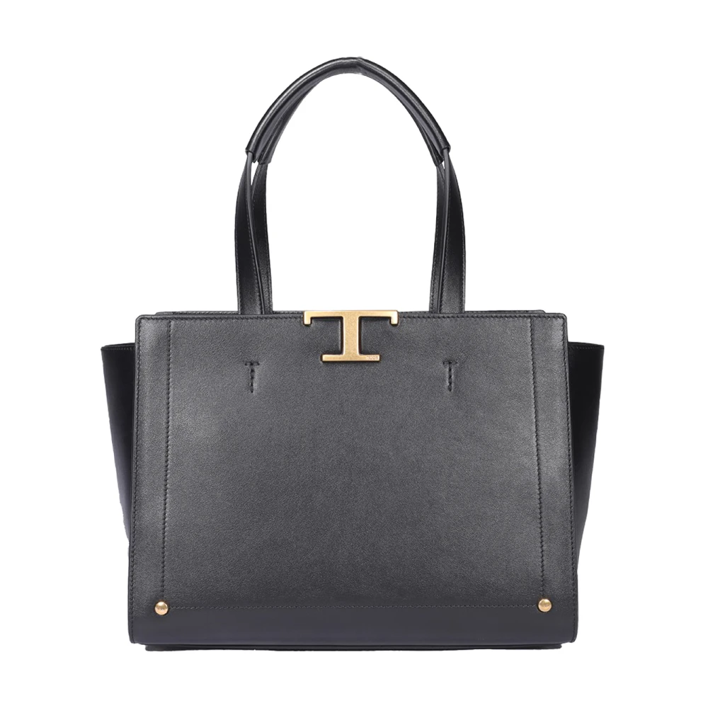 TOD'S Zwarte leren tas met gouden monogram Black Dames