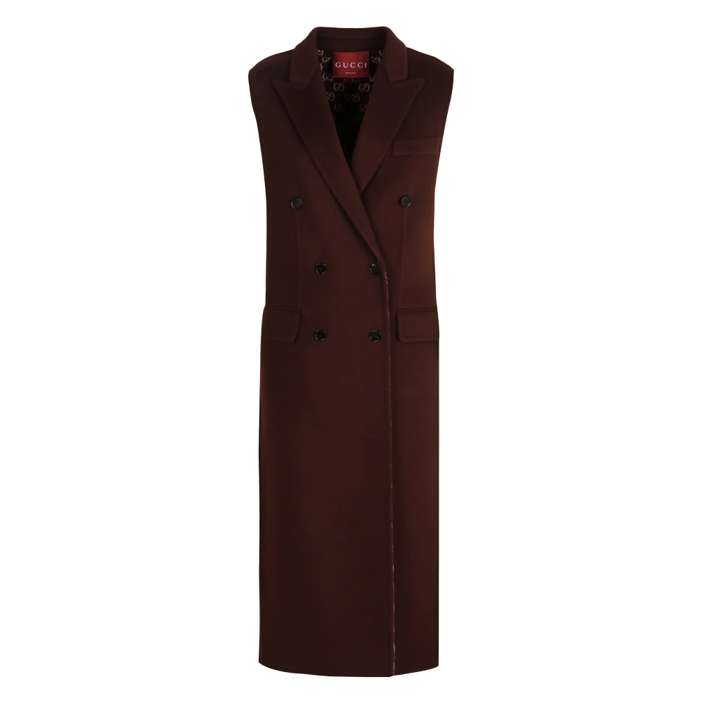 Gucci Women's Brown Double-Breasted Coats, Xs, Wool Double-Breasted Coat