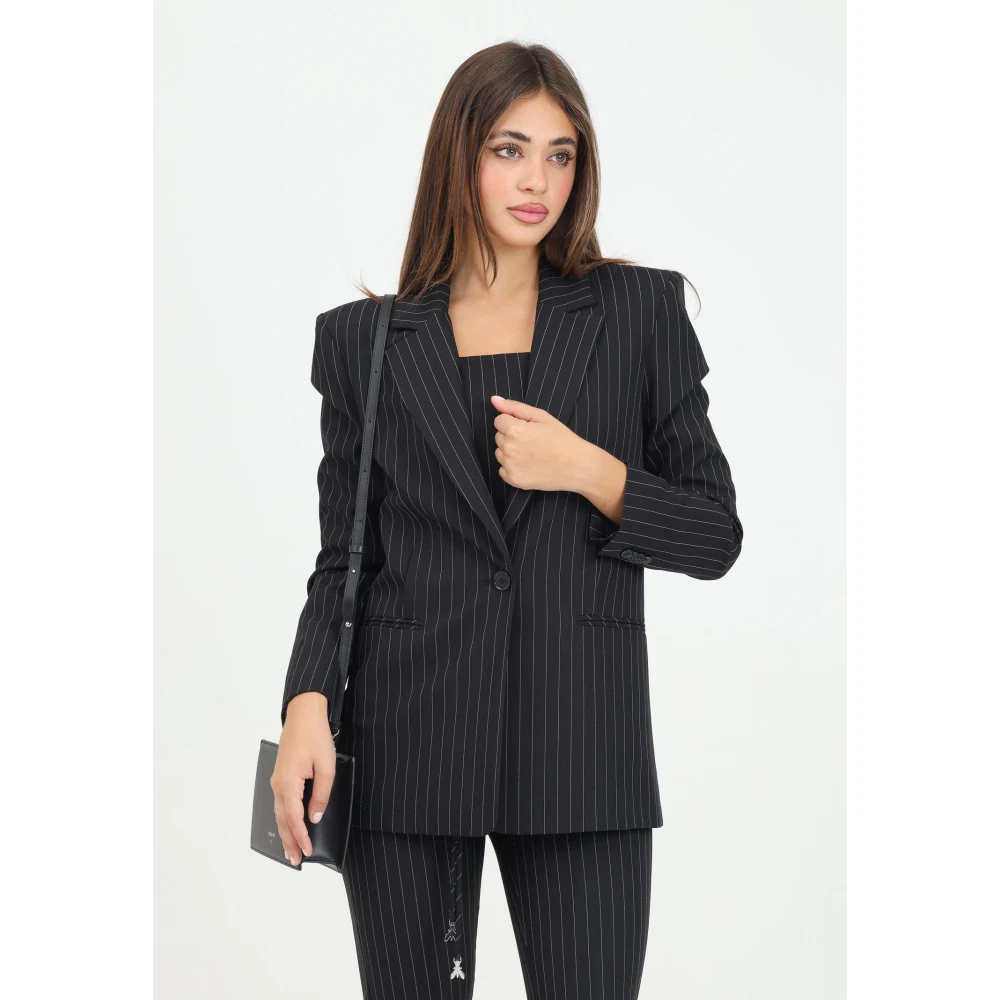 PATRIZIA PEPE Zwarte Gestreepte Dames Blazer Jas Black Dames