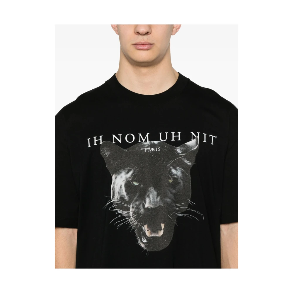 IH NOM UH NIT Zwart Logo Print Crew Neck T-shirt Black Heren