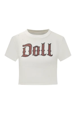 Cropped Jersey T-shirt med docktryck