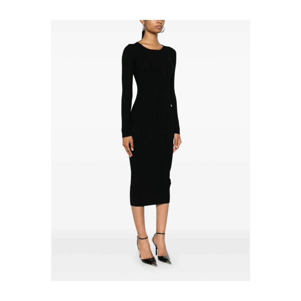 Dolce & Gabbana Zwarte Logo Midi Gebreide Jurk Black Dames