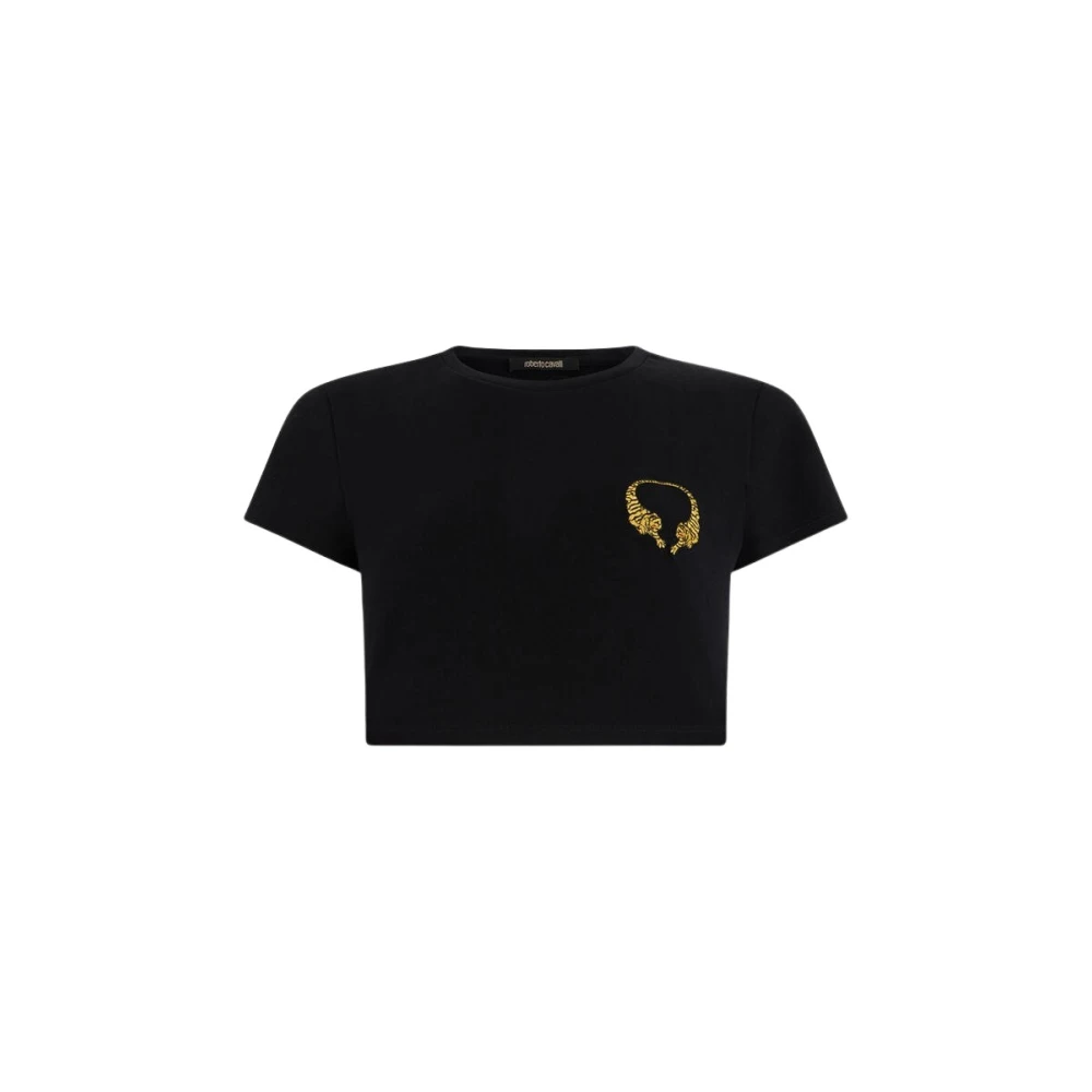 Roberto Cavalli Women's Black Cotton Crop Top With Tigers
