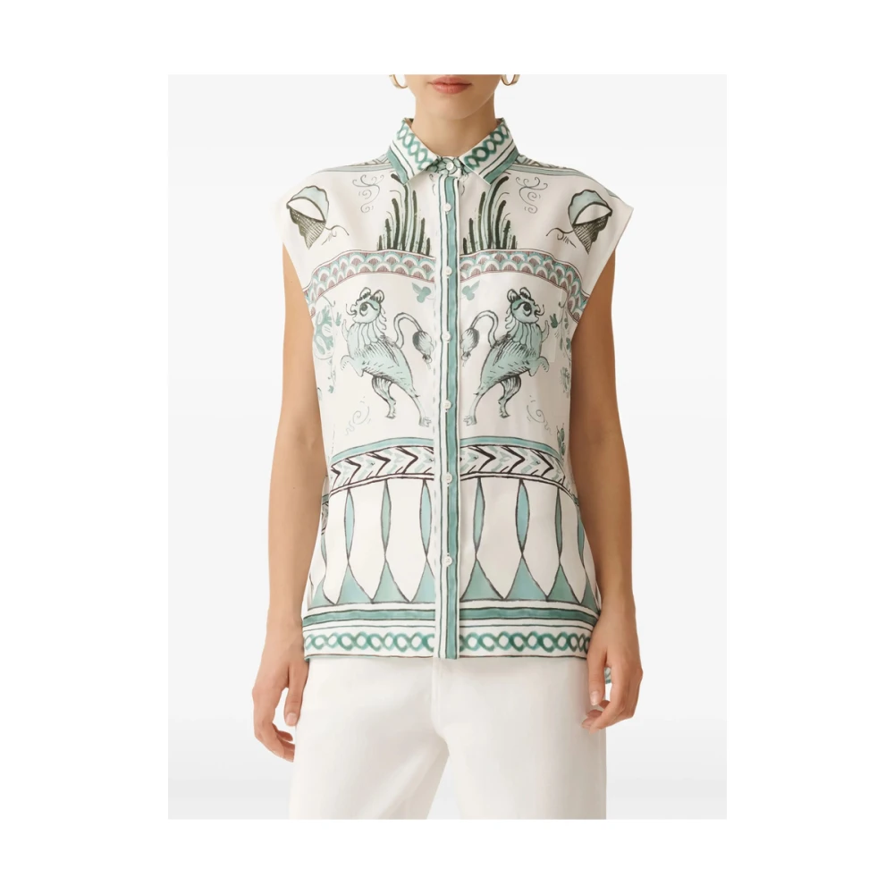 Fabiana Filippi Witte Mouwloze Klassieke Kraag Blouse Multicolor Dames