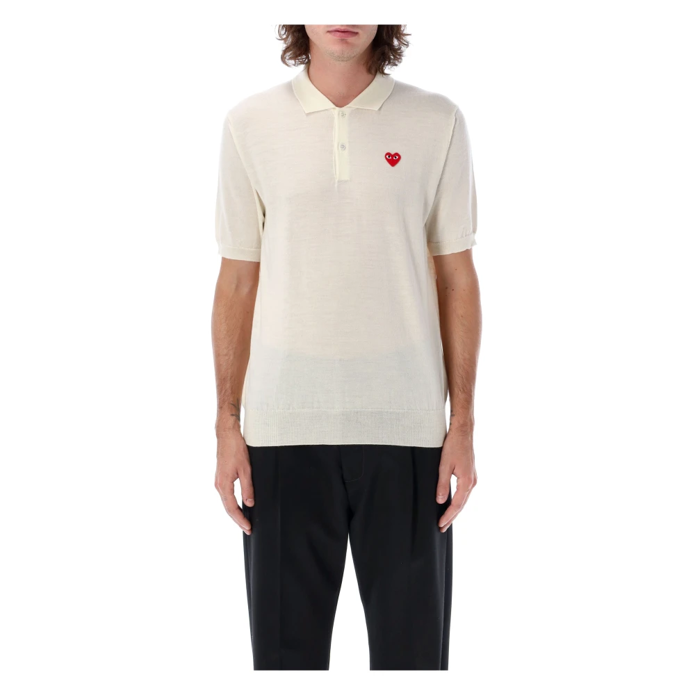 Comme des Garçons Rood Hart Gebreid Poloshirt White Dames