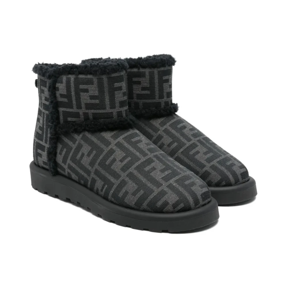 Fendi Unisex Kids Gray Kids Boots, 39 Eu, Bootie Tessuto Jacquard