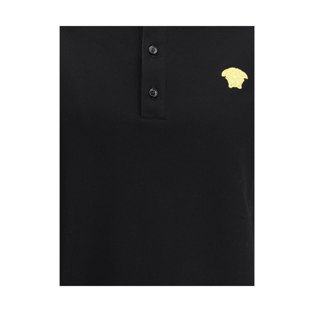 Versace Katoenen poloshirt met geribbelde kraag Black Heren