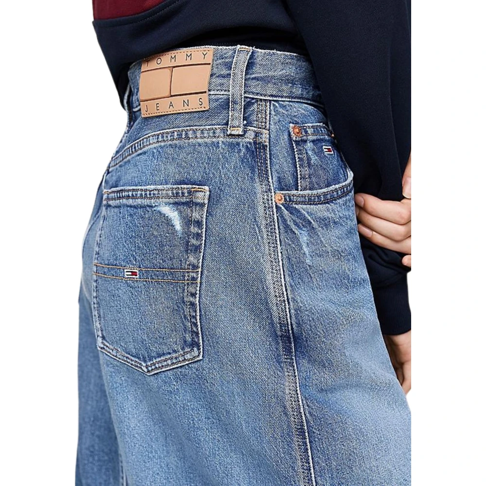 Tommy Hilfiger Distressed Denim Midi Rok Blue Dames