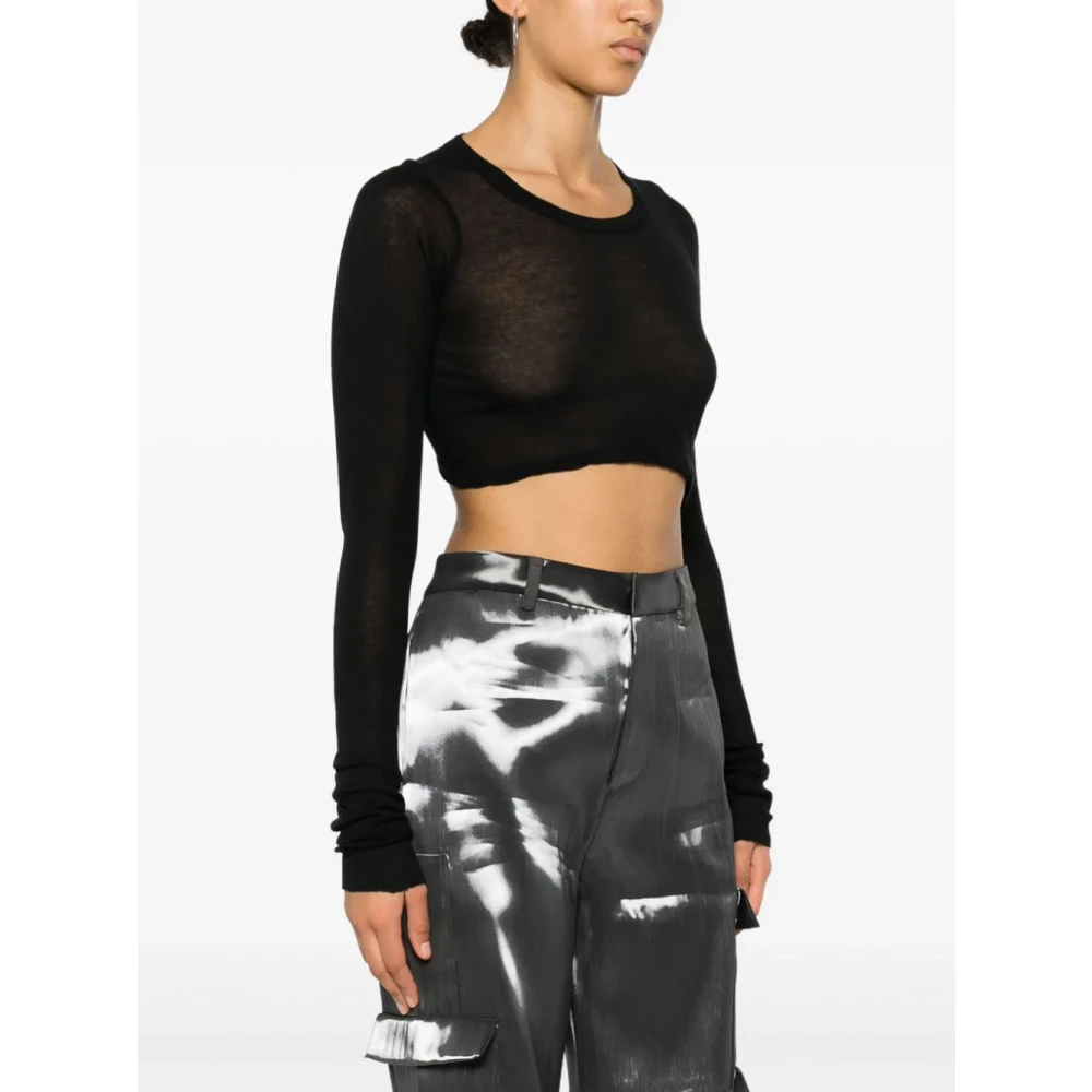 Rick Owens Zwart T-shirt met Ronde Hals en Lange Mouwen Black Dames