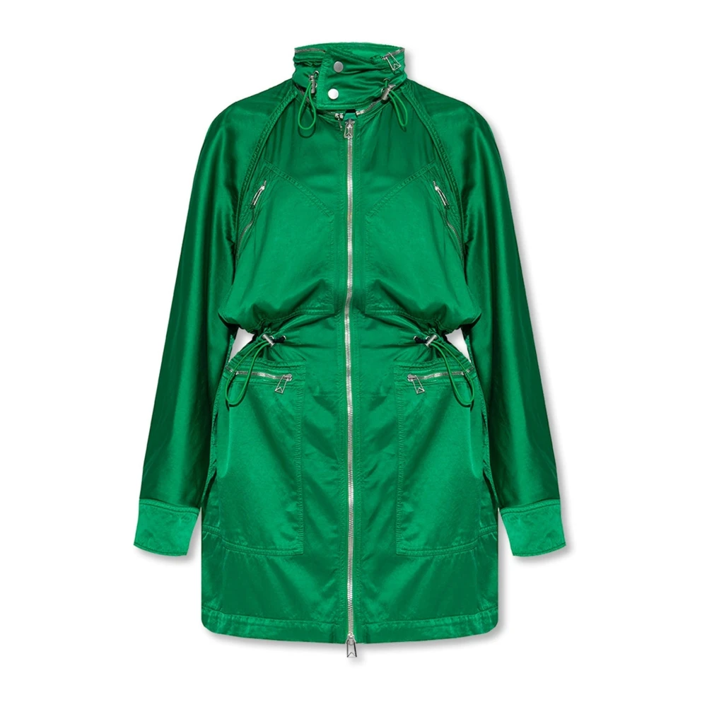 Bottega Veneta Satin Parka met Afneembare Kraag Green Dames