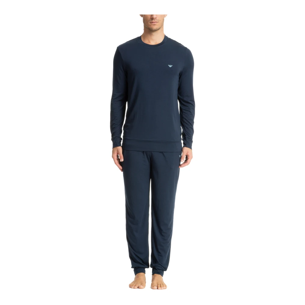 Emporio Armani Mid Waist Plain Pyjama med detaljer Blue, Herr