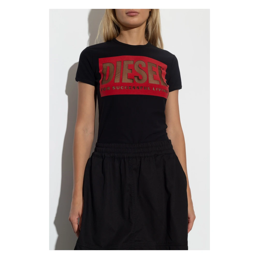 Diesel Zwart T-shirt met Semi-transparante Print Black Dames