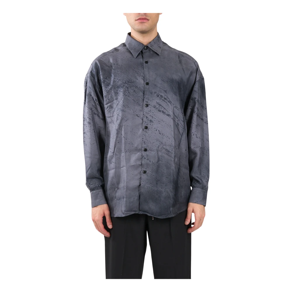 Costumein Zijden overhemd met patroon en knoopsluiting Gray Heren