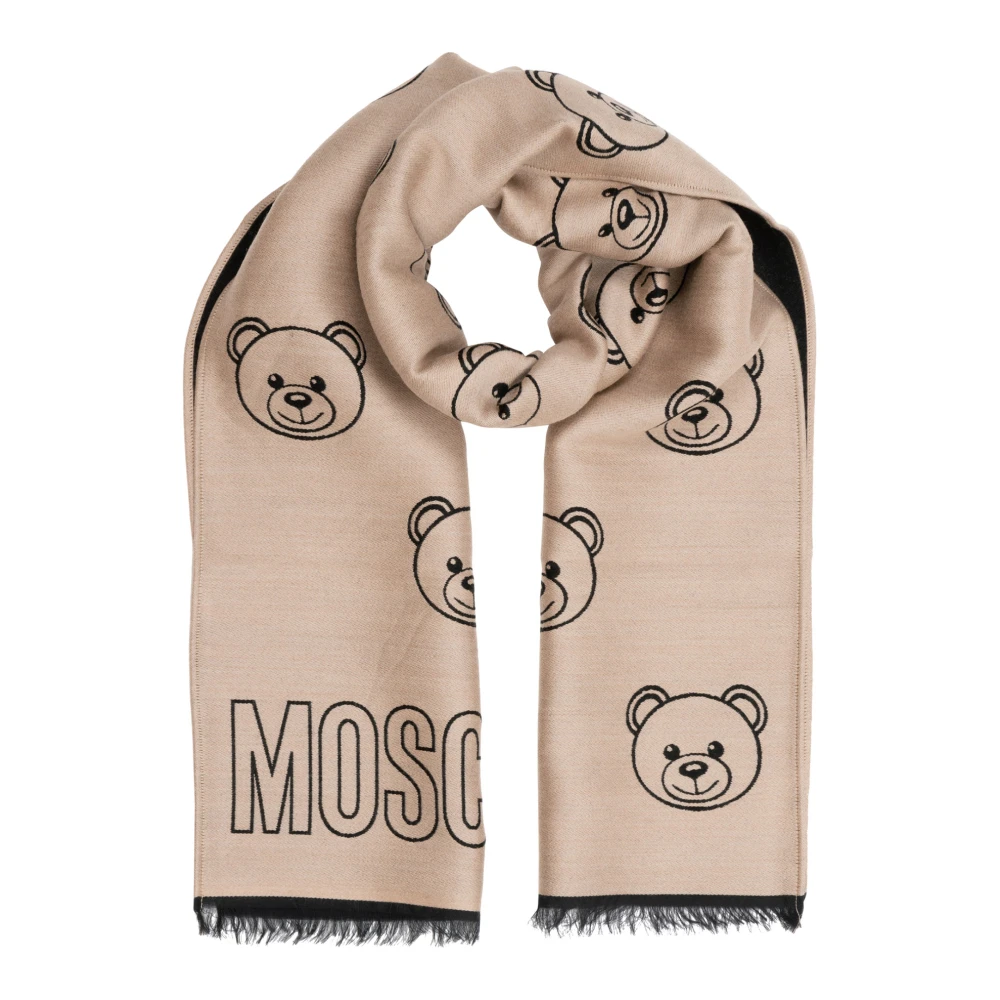 Moschino Wollen Sjaal met Abstract Patroon en Logo Beige Dames