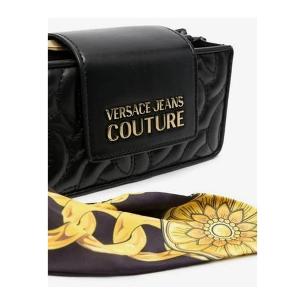Versace Jeans Couture Gewatteerde ketting schoudertas met afneembare sjaal Black Dames