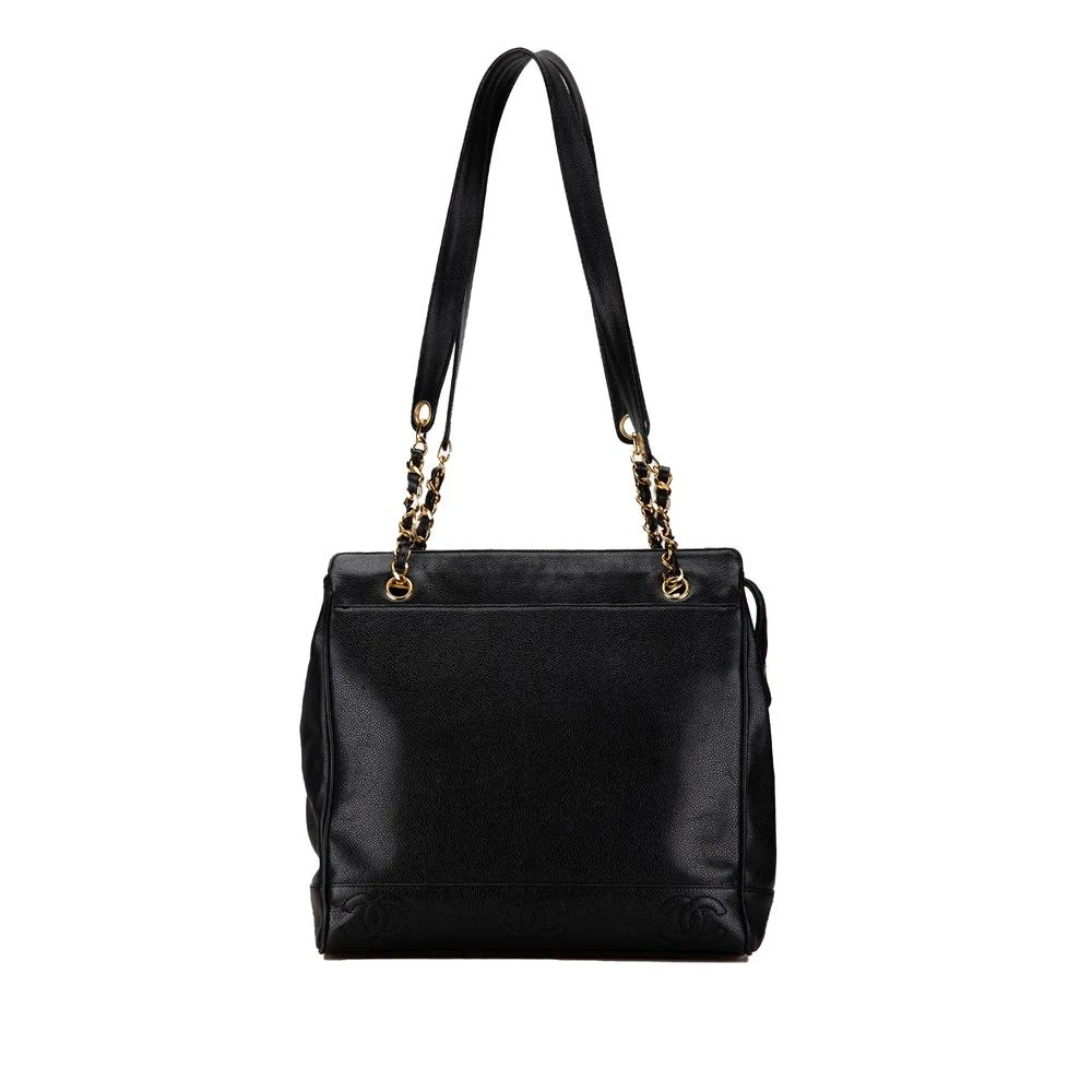Chanel Vintage Women's Black Pre-Owned Tote Handbag With Chain-Accented Straps And Interior Pockets