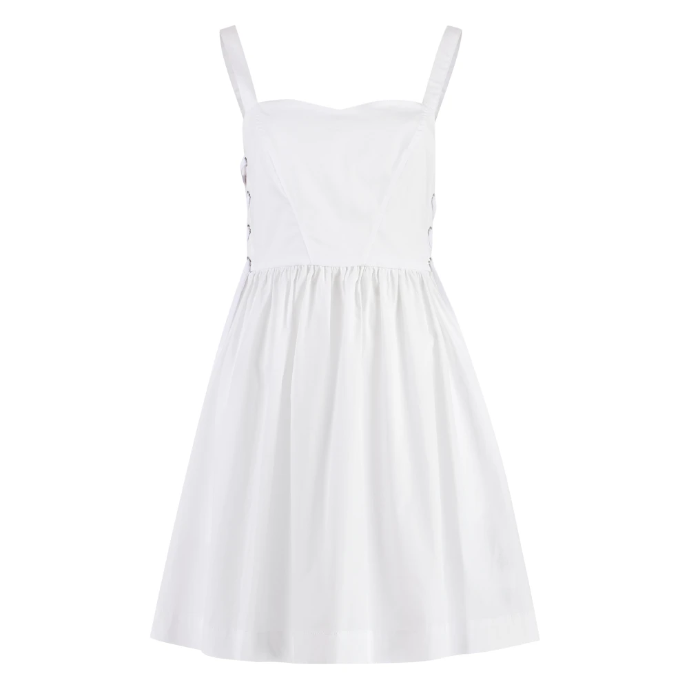 Pinko Katoenen Mini Jurk met Vetersluiting White Dames