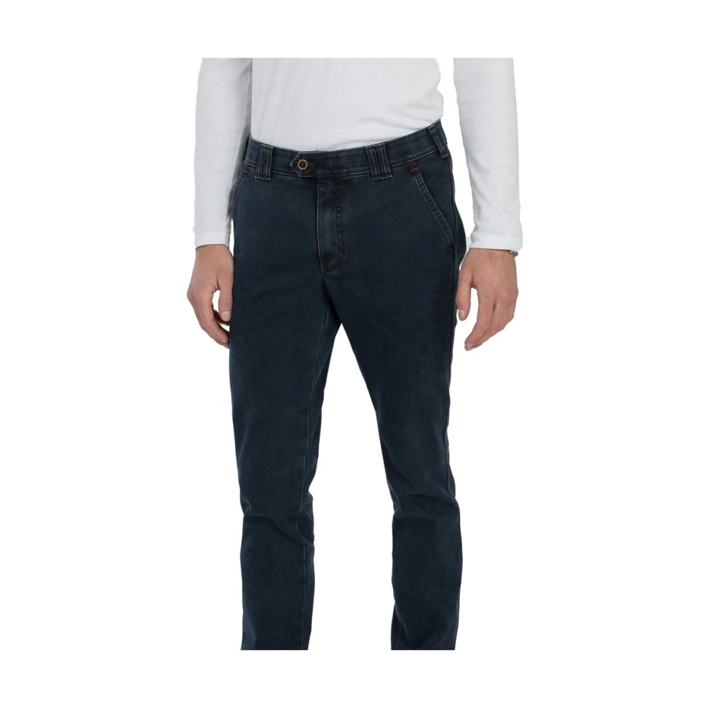 club of comfort High-Stretch-Denim Flat Front Broek met Thermolite Isolatie Blue Heren