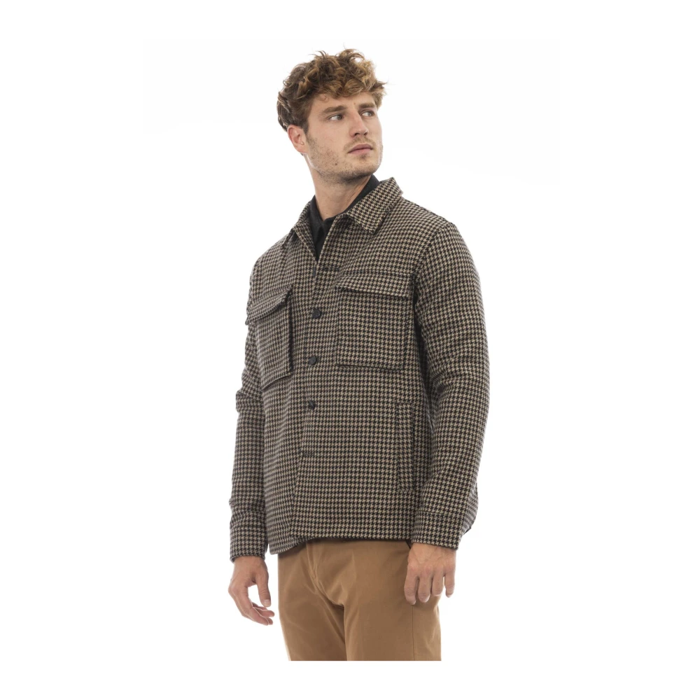 Alpha Studio Houndstooth Overhemdjas met Zakken Brown Heren