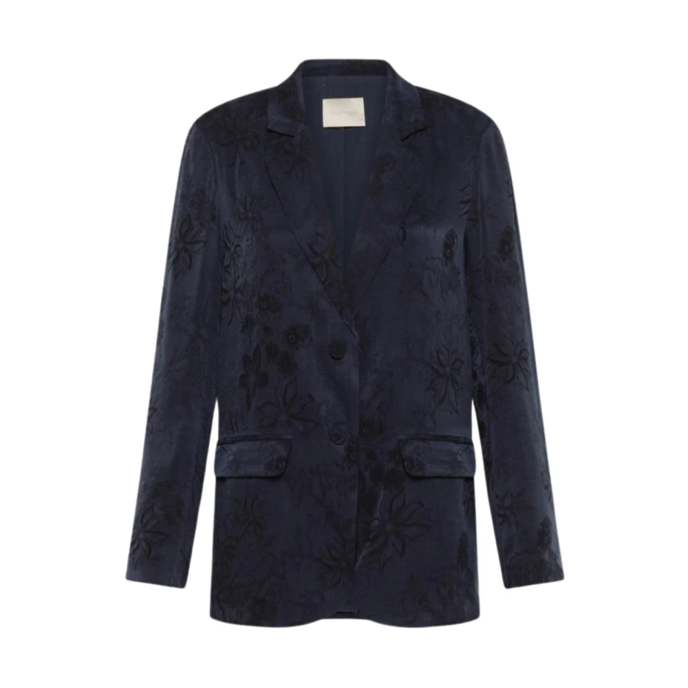 Momoni Bloemen Jacquard Lyoncel Viscose Jas Blue Dames