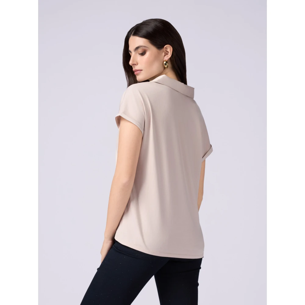 Oltre Twee-materialen T-shirt met V-hals Beige Dames
