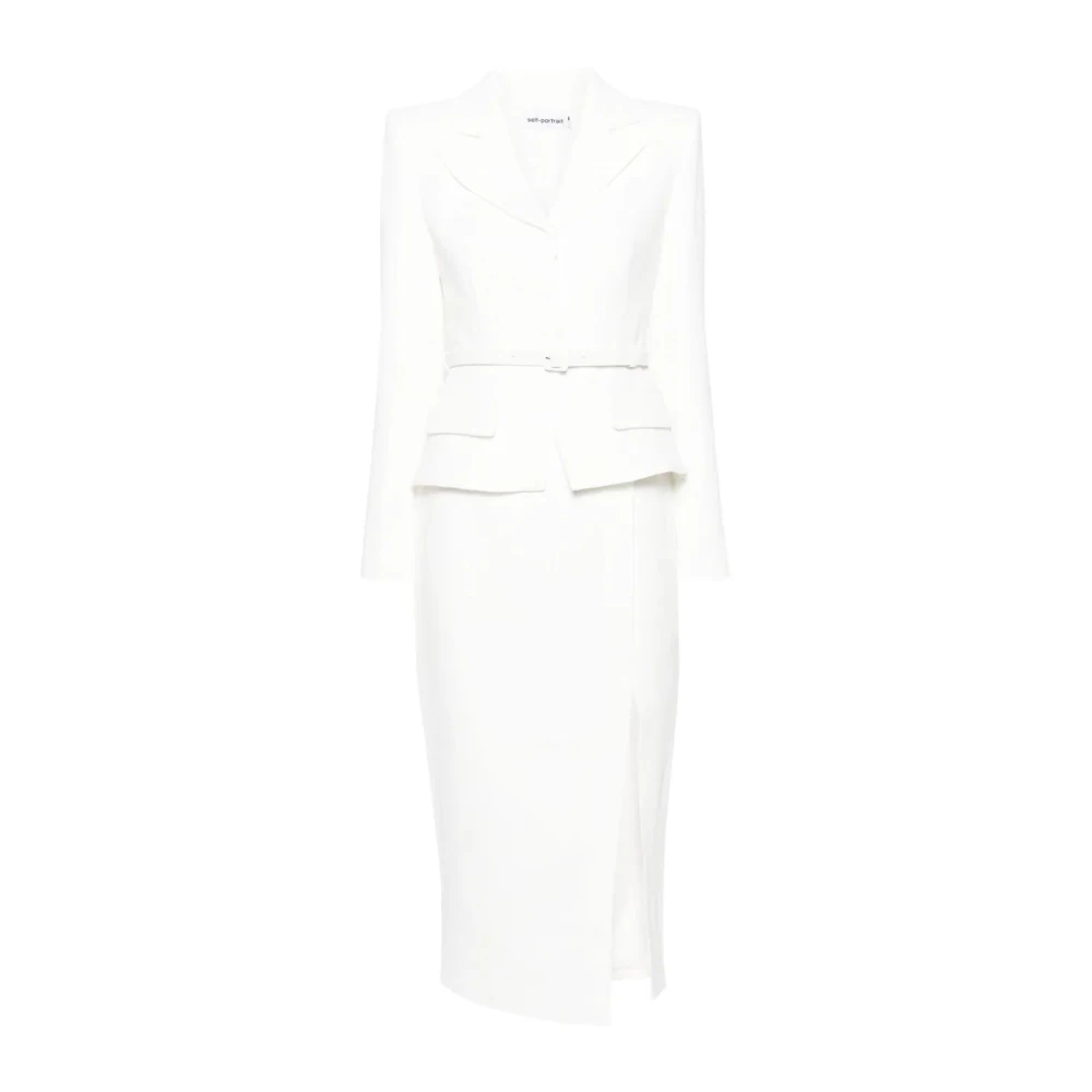 Self Portrait Elegante Witte Kant Midi Jurk White Dames