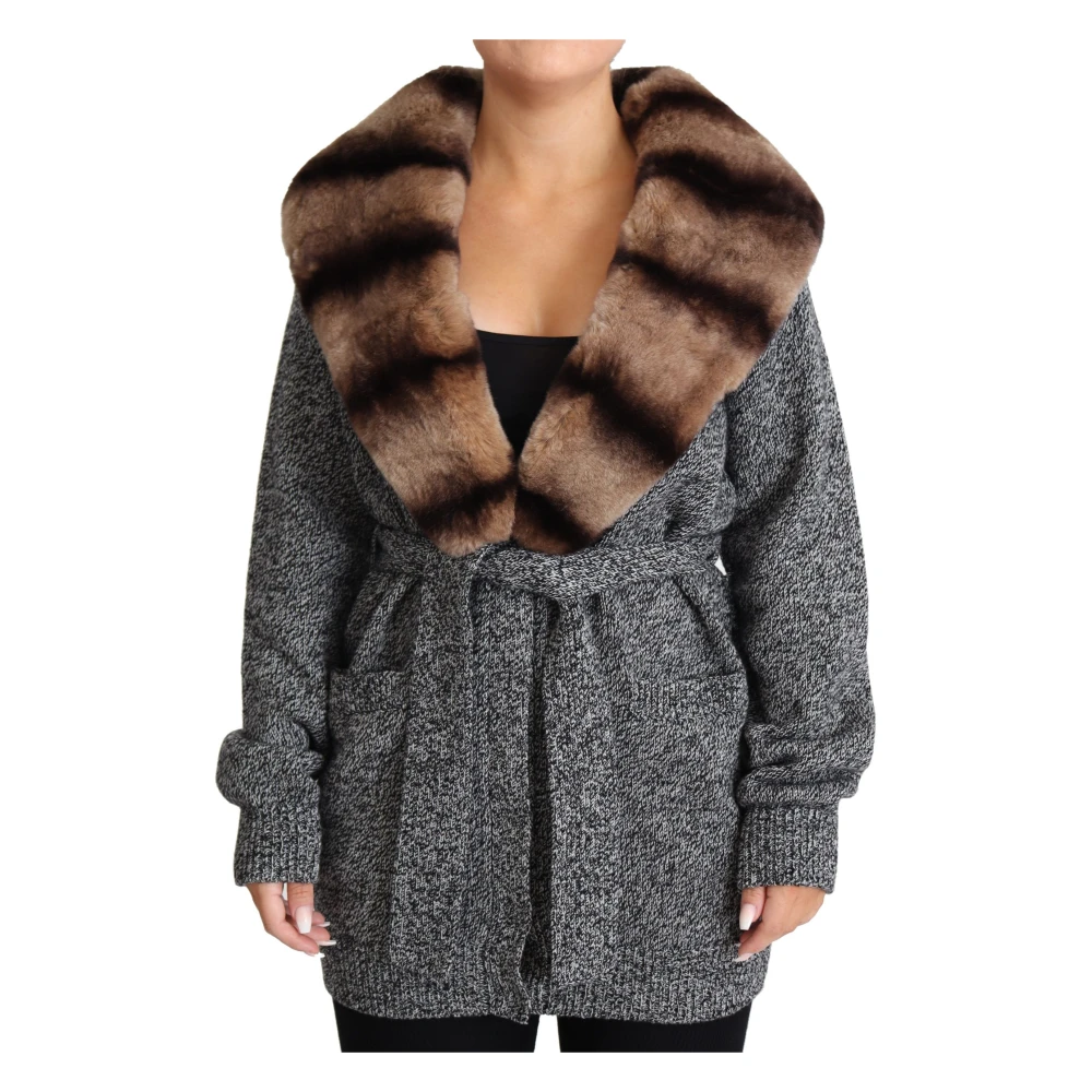 Dolce & Gabbana Women's Elegant Cashmere Cardigan With Rabbit Fur Collar