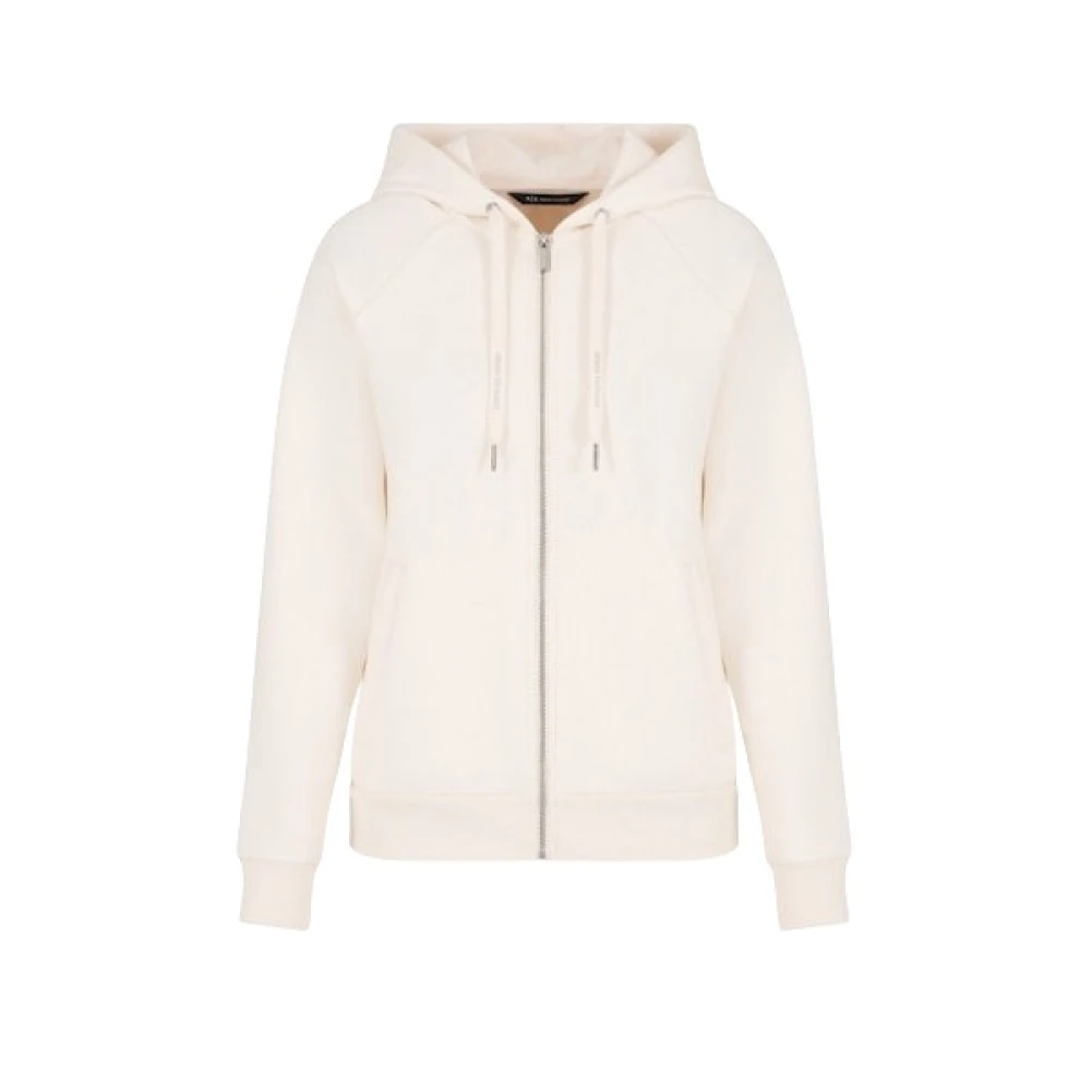 Armani Exchange Women's Beige Zip-Throughs,, Zip-Up Hooded Jumper White Medium