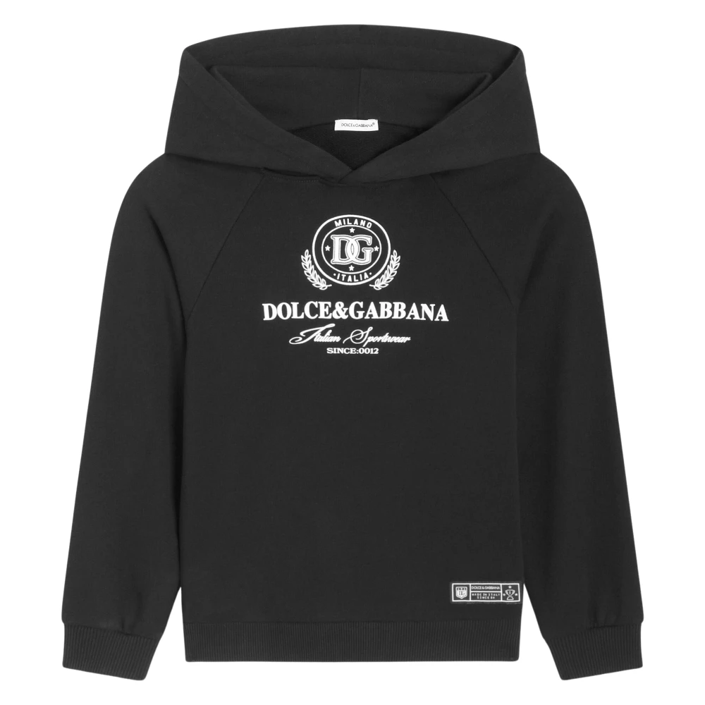 Dolce & Gabbana Boys Black Kids Sweatshirts, 4 Y, Jersey Hoodie With Dg Print
