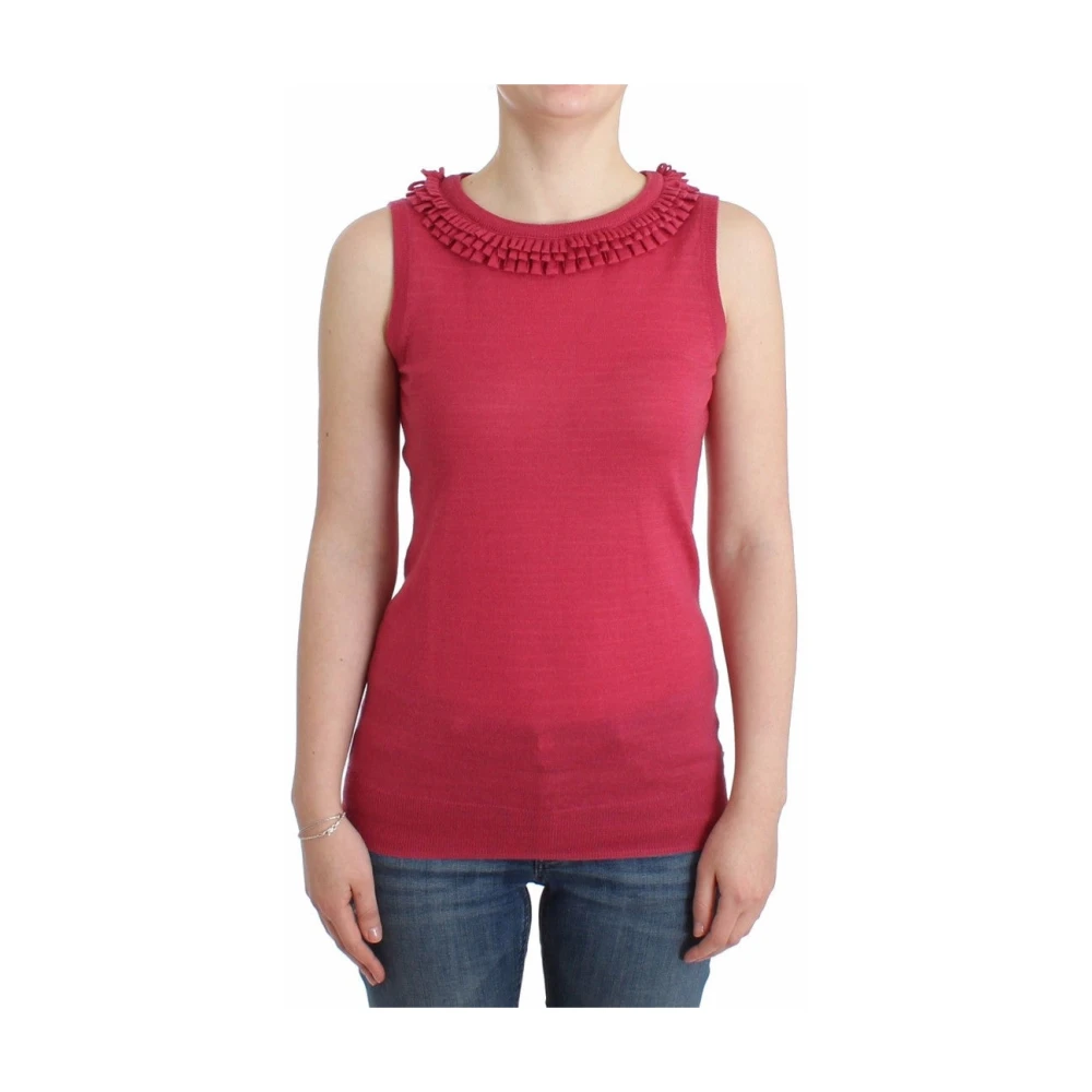 John Galliano Roze Gebreide Top Elegant Mouwloos Wol Pink Dames