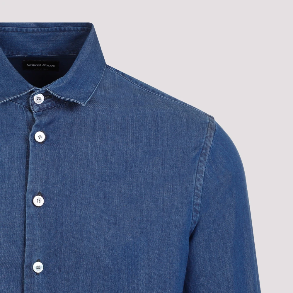 Giorgio Armani Denim Medium Blauw Shirt Blue Heren