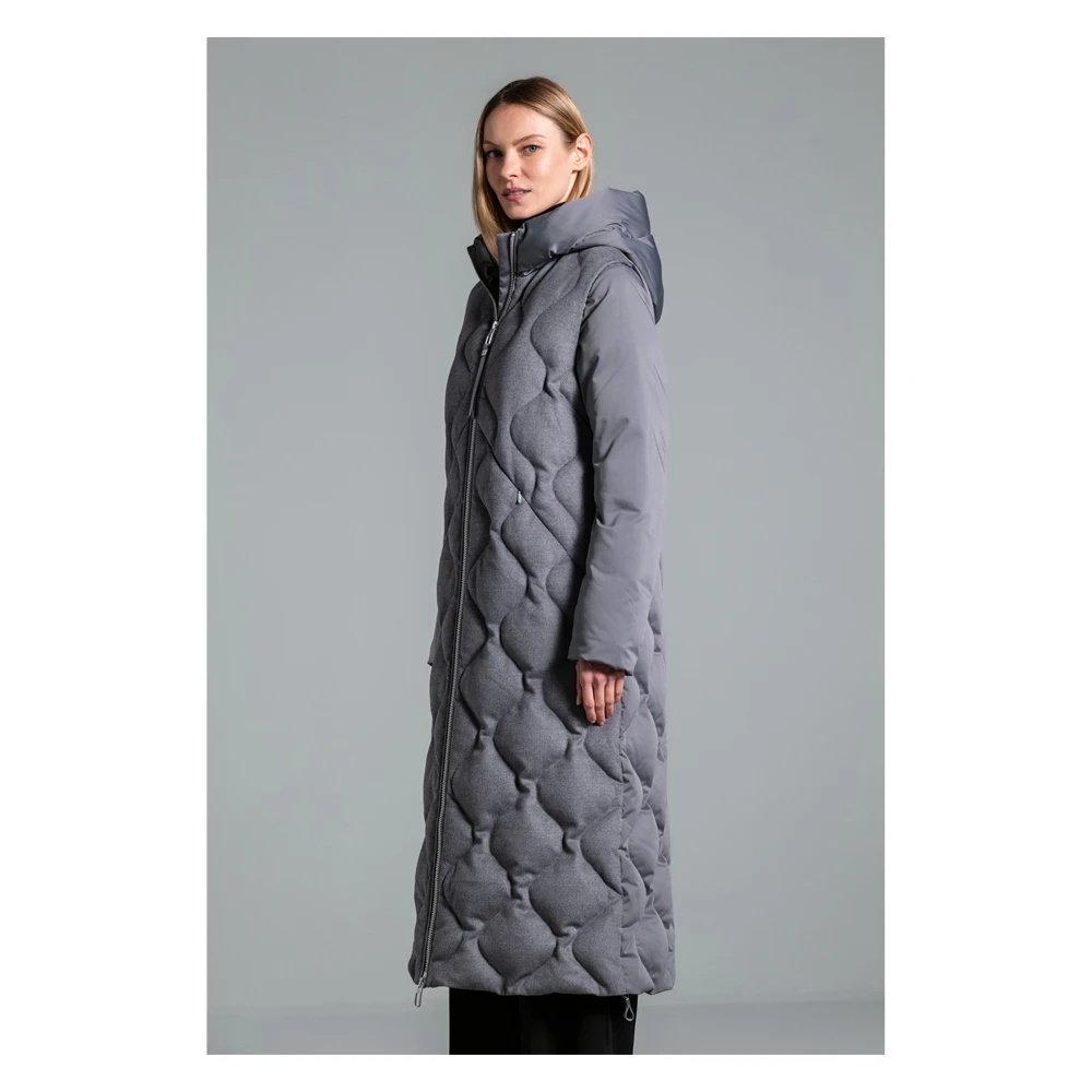 Duno Lange Puffer Parka Jas voor Vrouwen Gray Dames