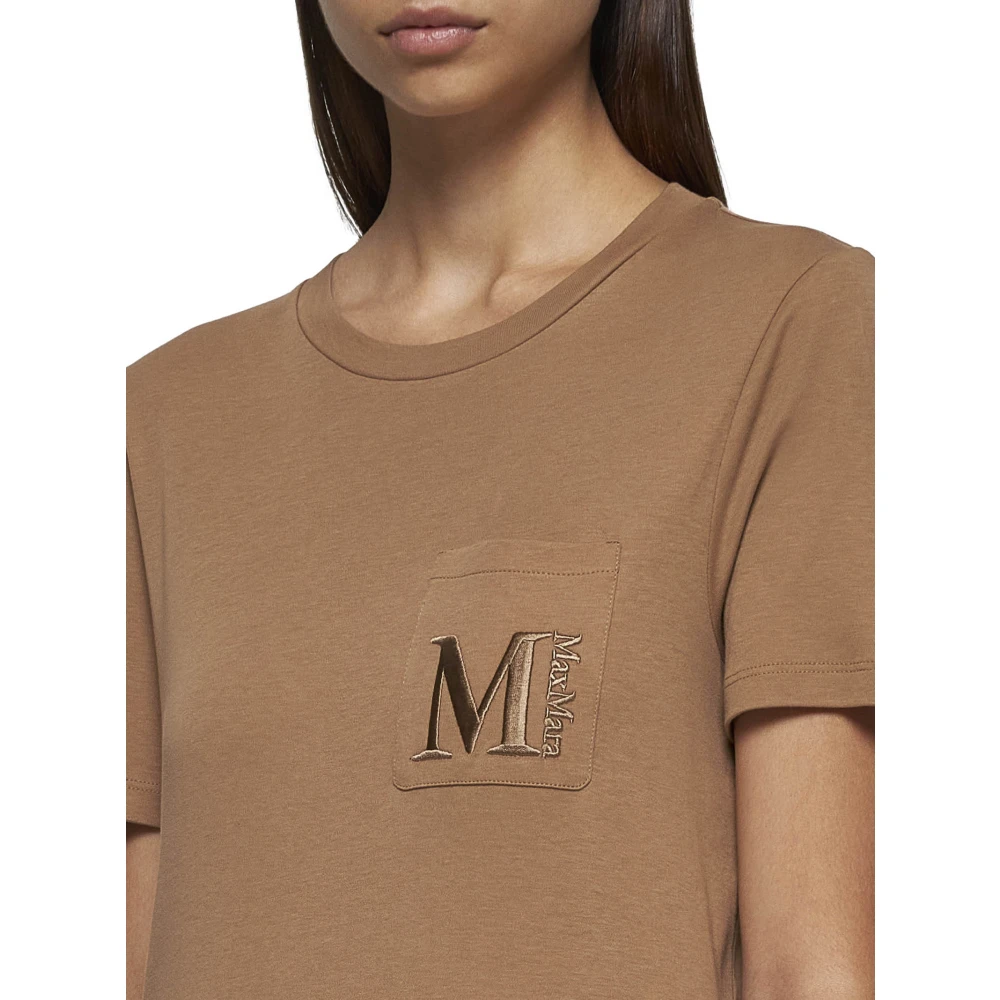 Max Mara Kameel Katoenen T-shirt met Borstzak Brown Dames