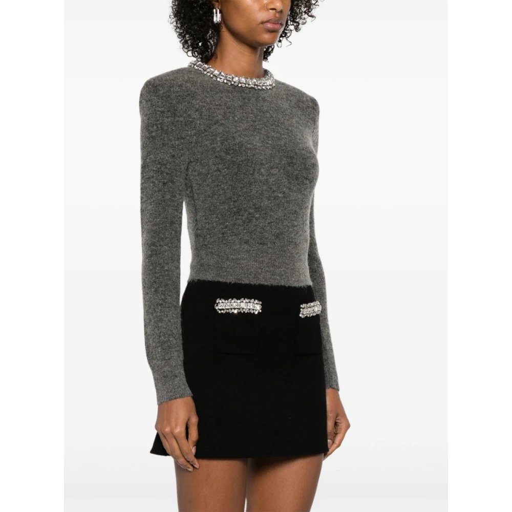 Self Portrait Gebreide Grijze Trui met Diamant Kraag Gray Dames