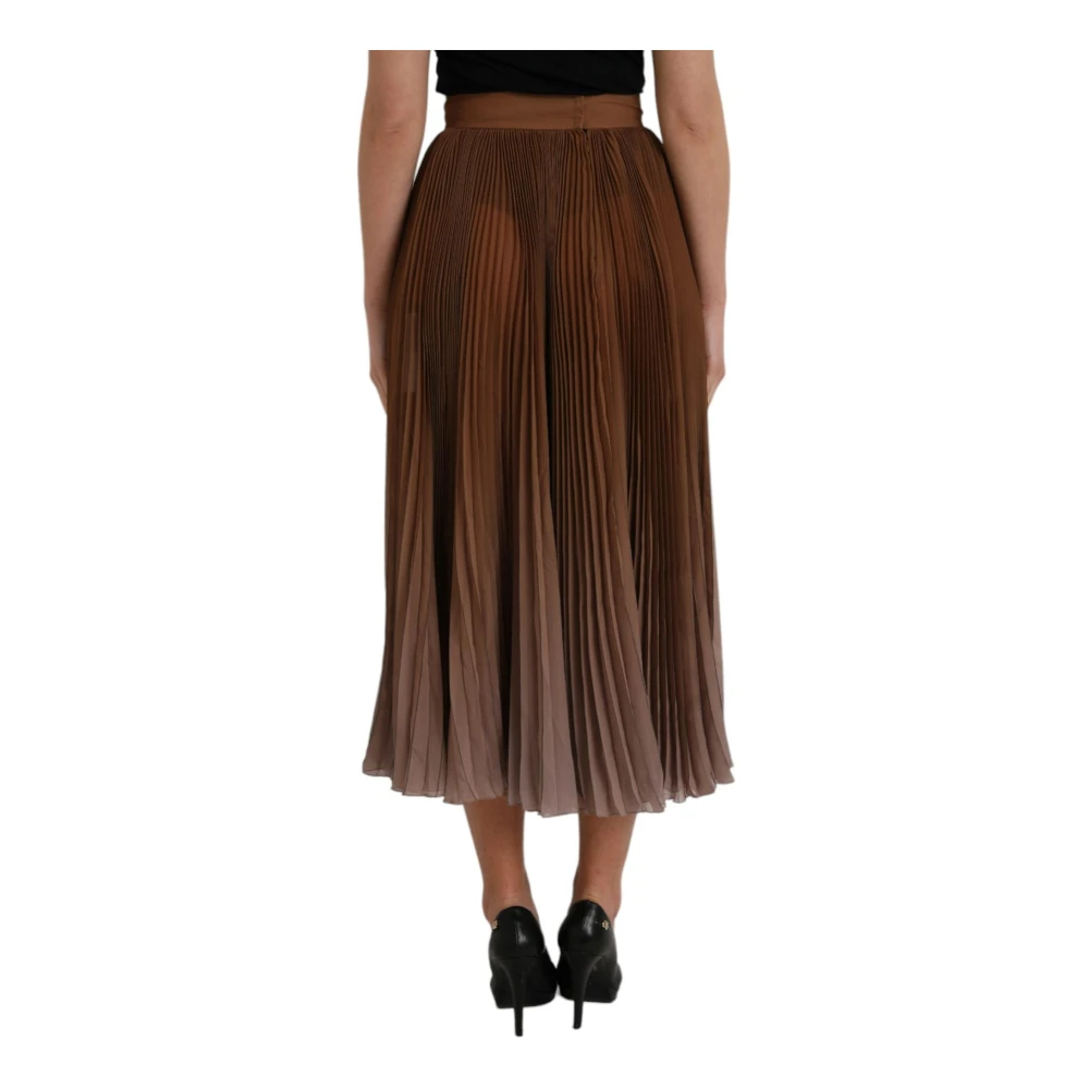 Dolce & Gabbana Bruine Geplooide Midi Rok Hoge Taille Brown Dames