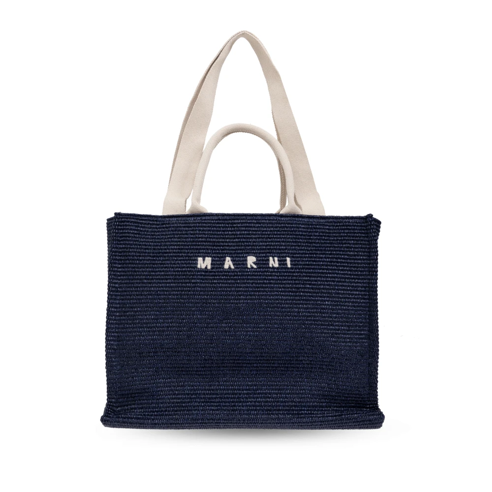 Marni Blauw Beige Raffia Tote Tas Blue Heren