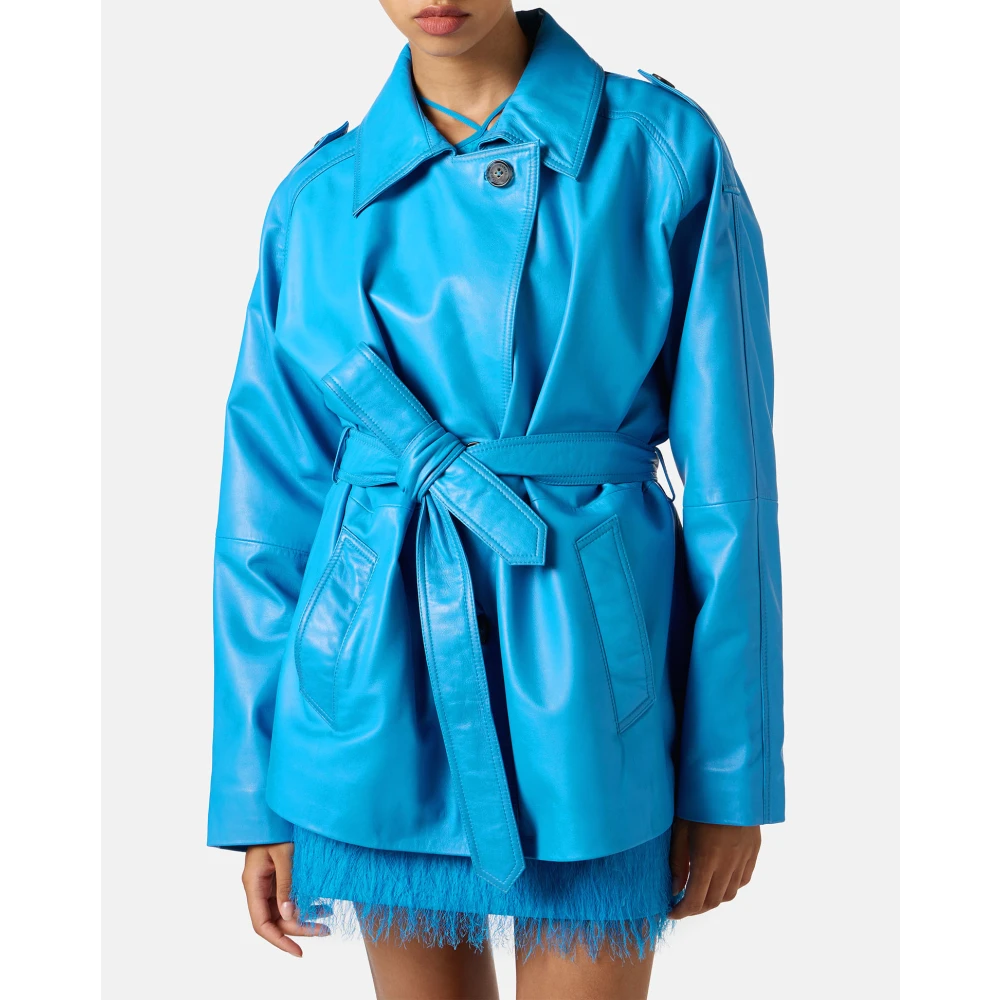 Iceberg Korte kobalt leren jas met Milano Italia logo Blue Dames
