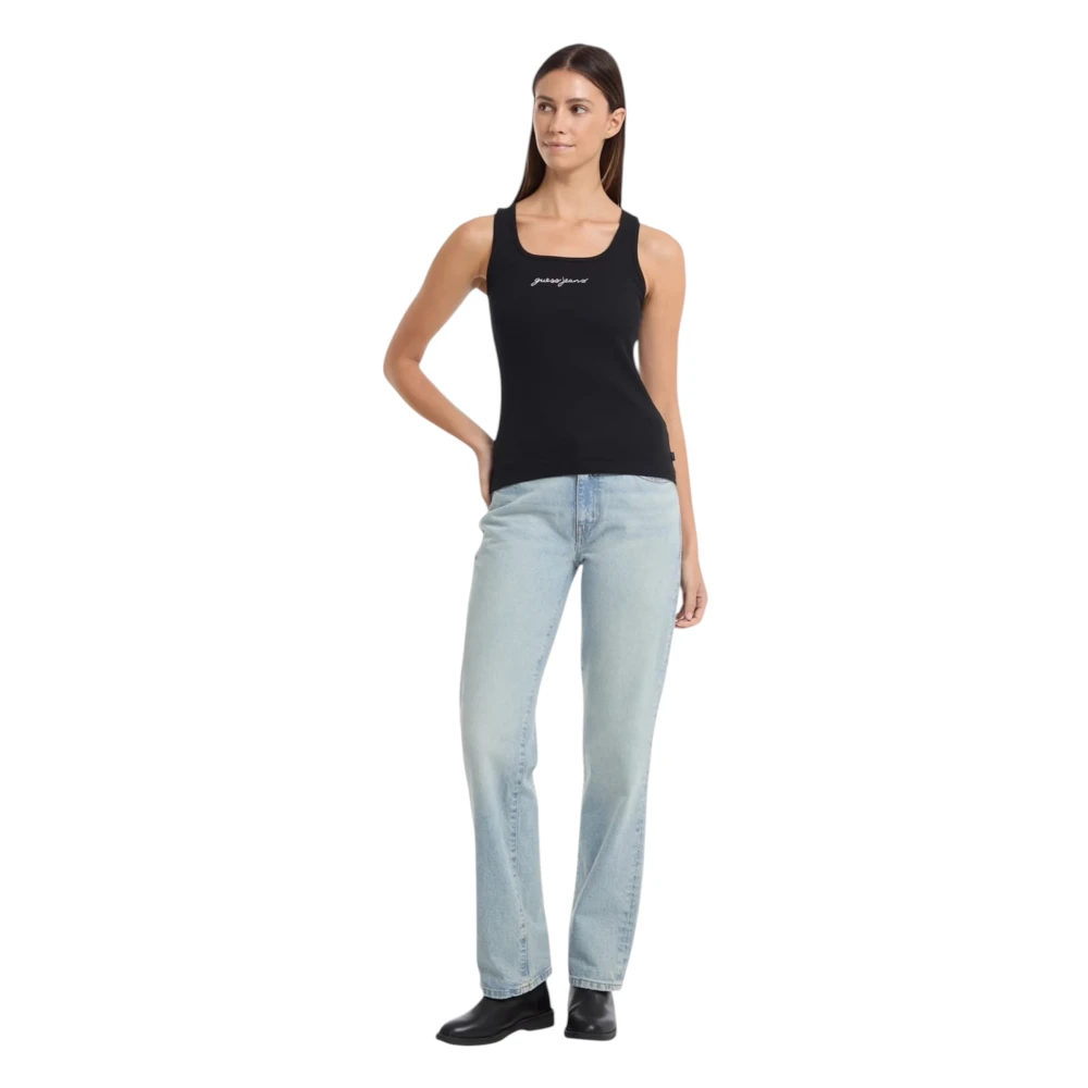 Guess Organische Katoenen Geribbelde Tanktop Black Dames
