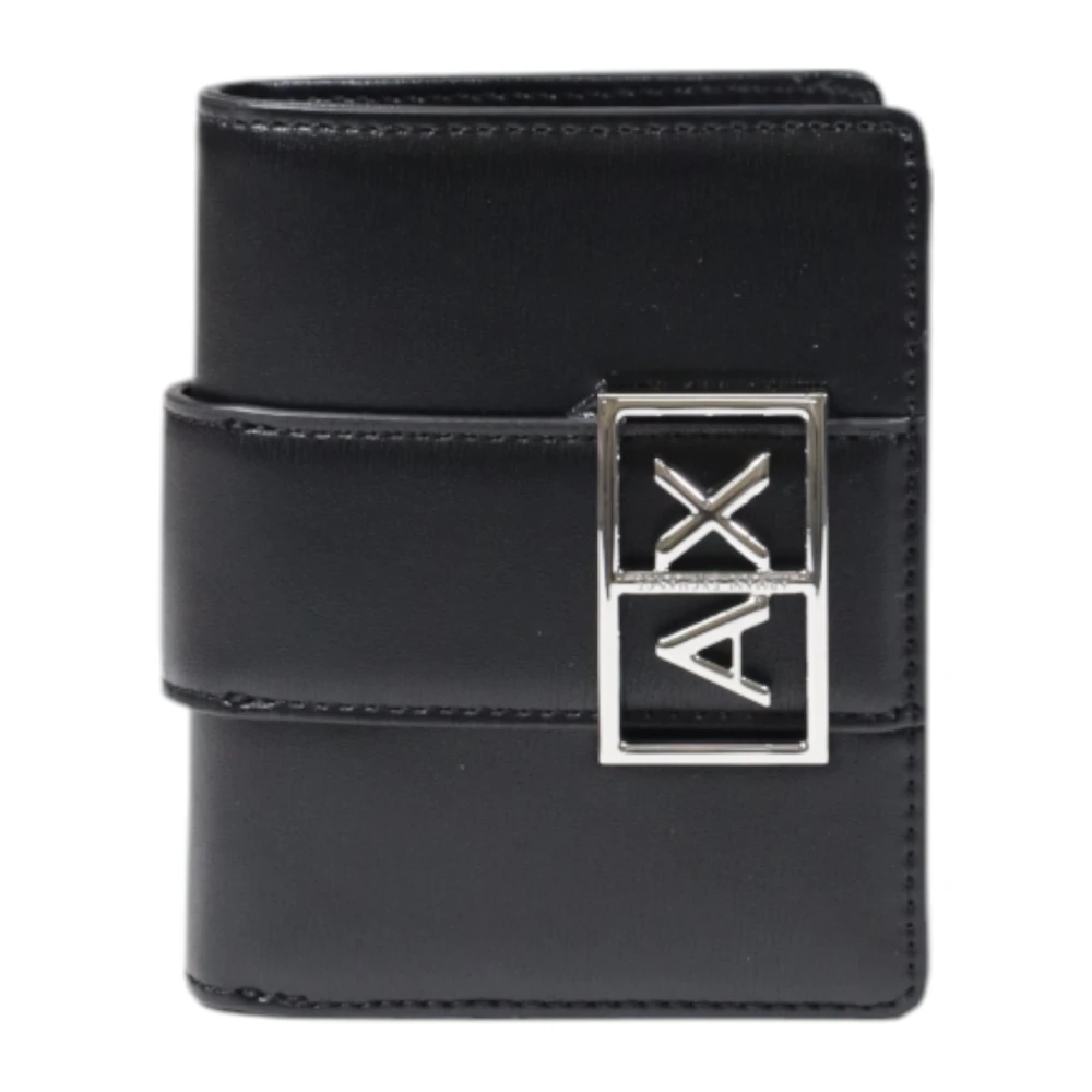 Armani Exchange Women's Black Button Wallet With Inside Pockets